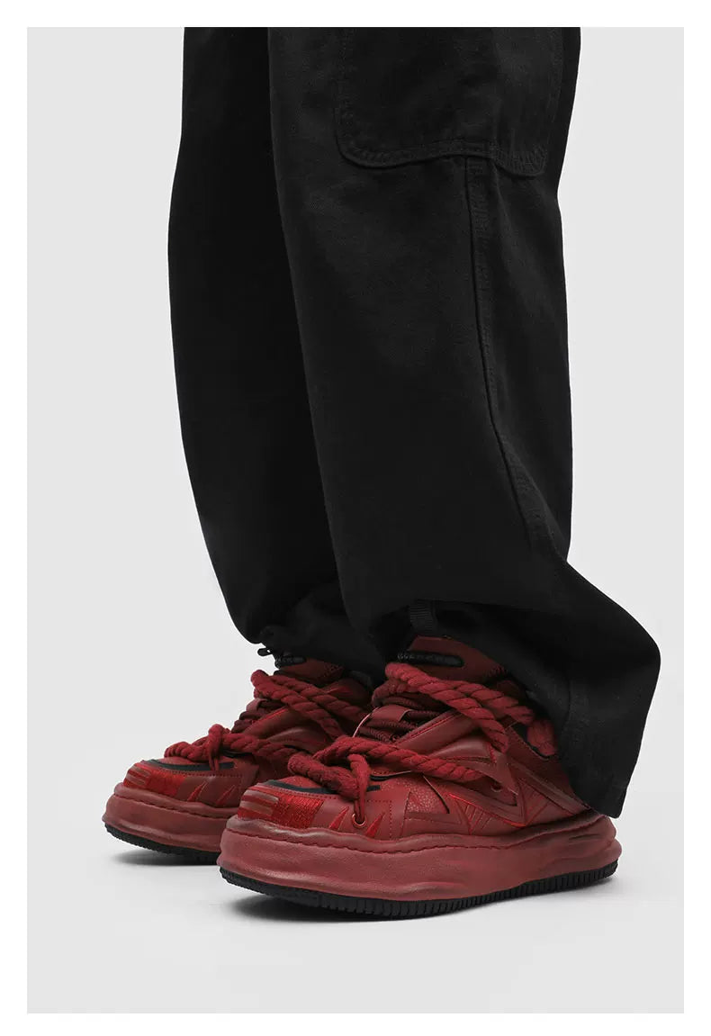 Distressed Rope-Lace Chunky Sneakers - Skipkicks