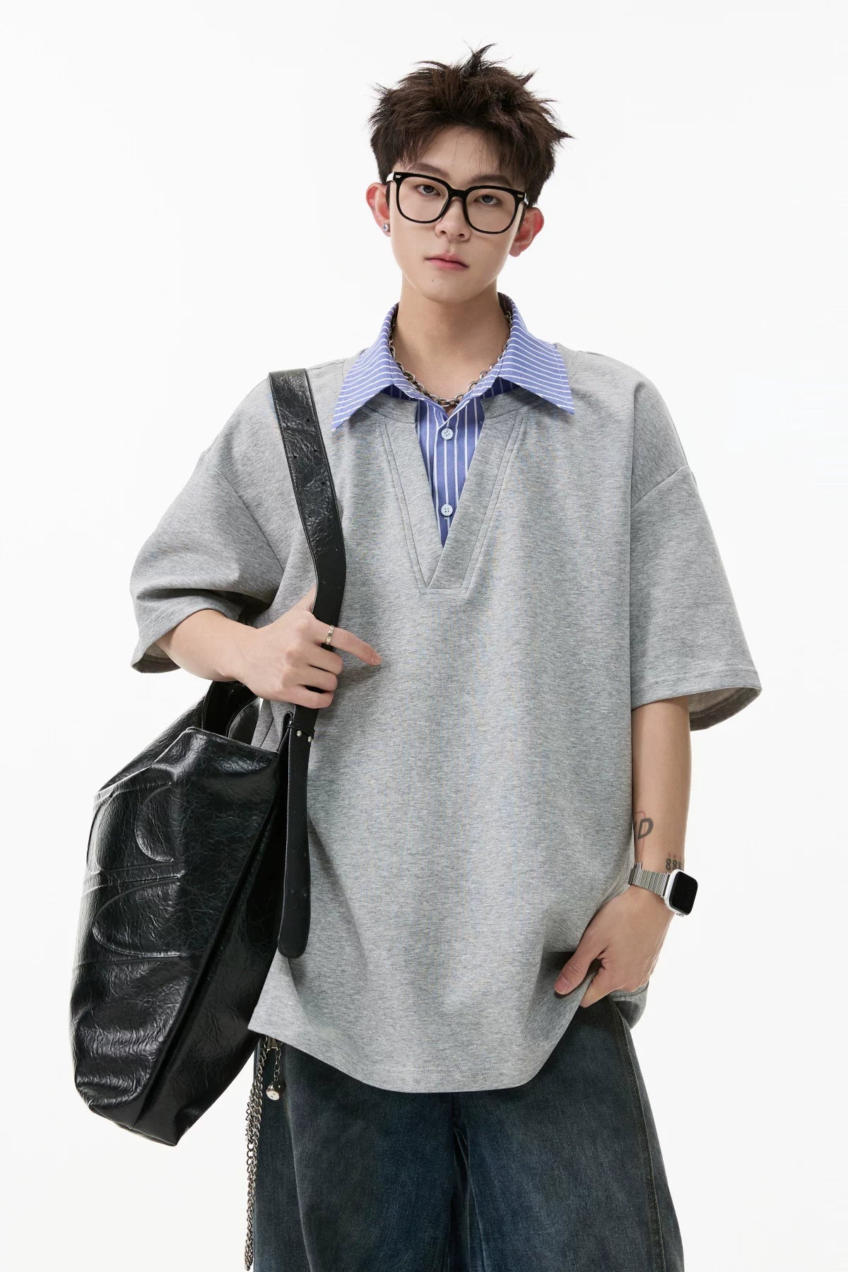 Layered V-Placket Polo Tee