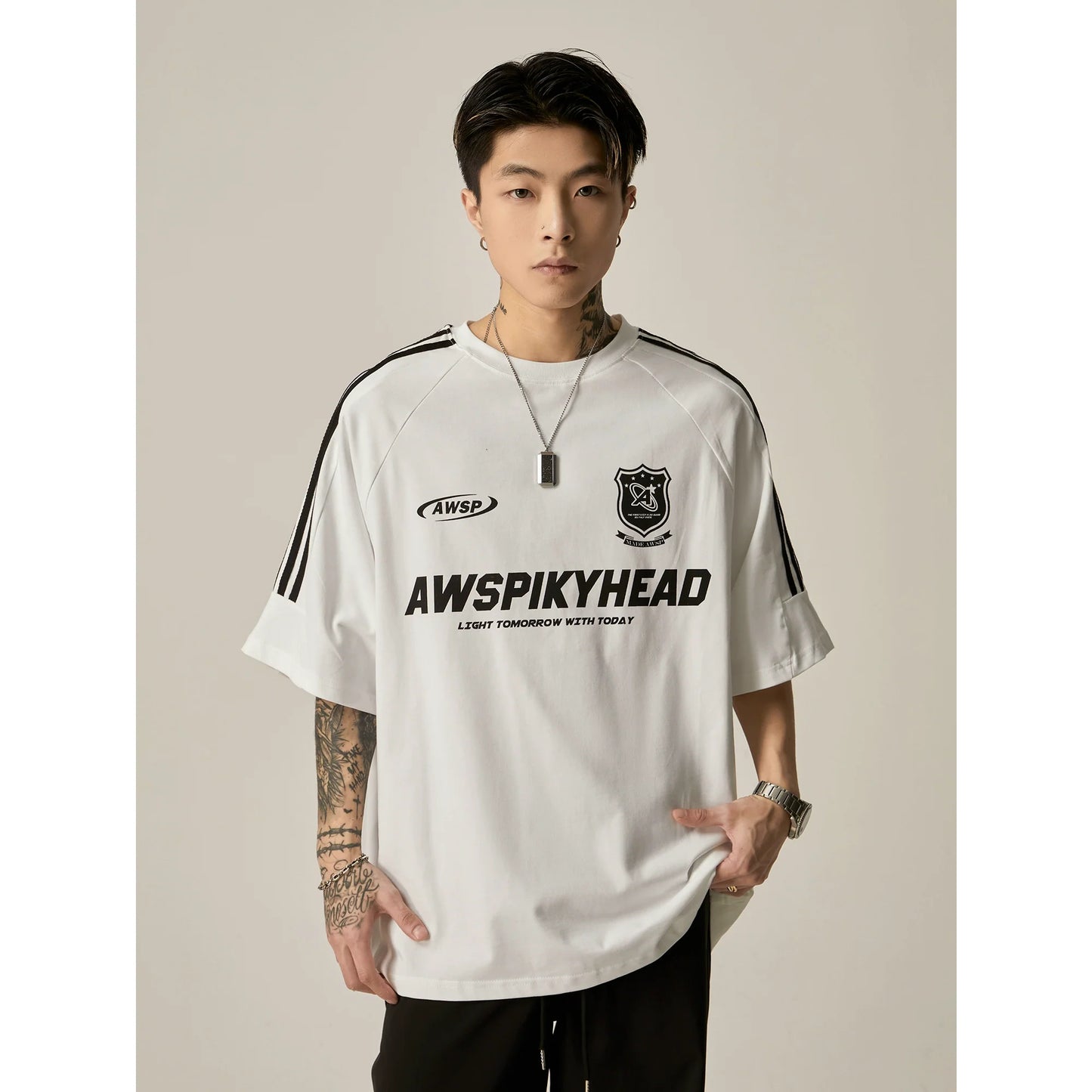 Oversized Grey Athletic Logo T-Shirt