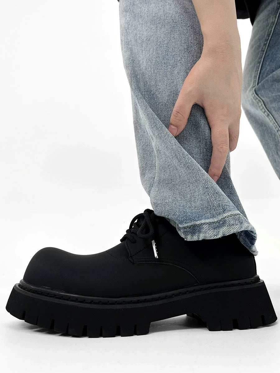 Chunky Black Matte and Glossy Platform Derby Shoes - Skipkicks