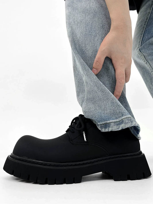 Chunky Black Matte and Glossy Platform Derby Shoes - Skipkicks