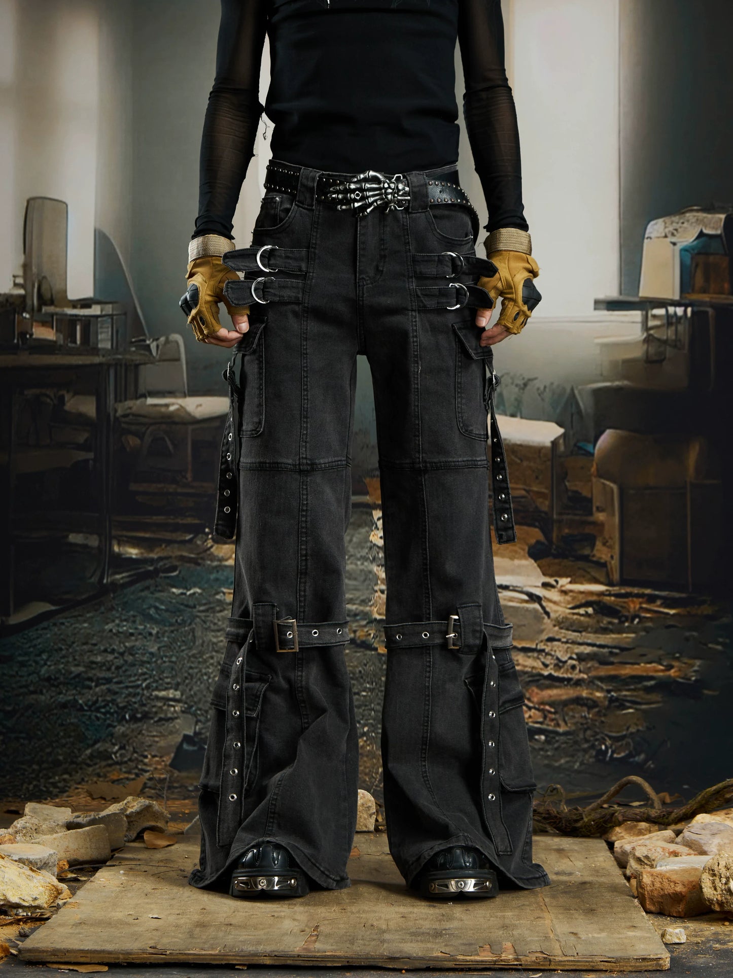 Wasteland Harness Strap Cargo Jeans