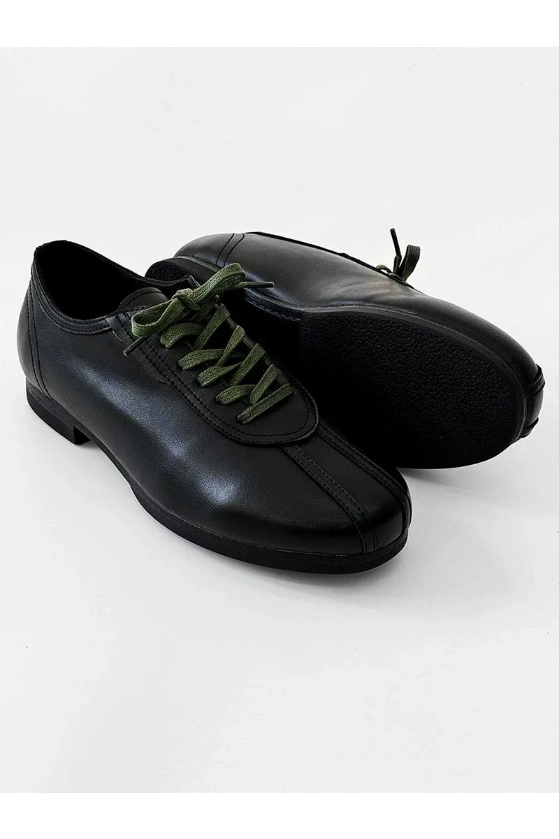 Black Split-Toe Derby Shoes with Green Laces - Skipkicks