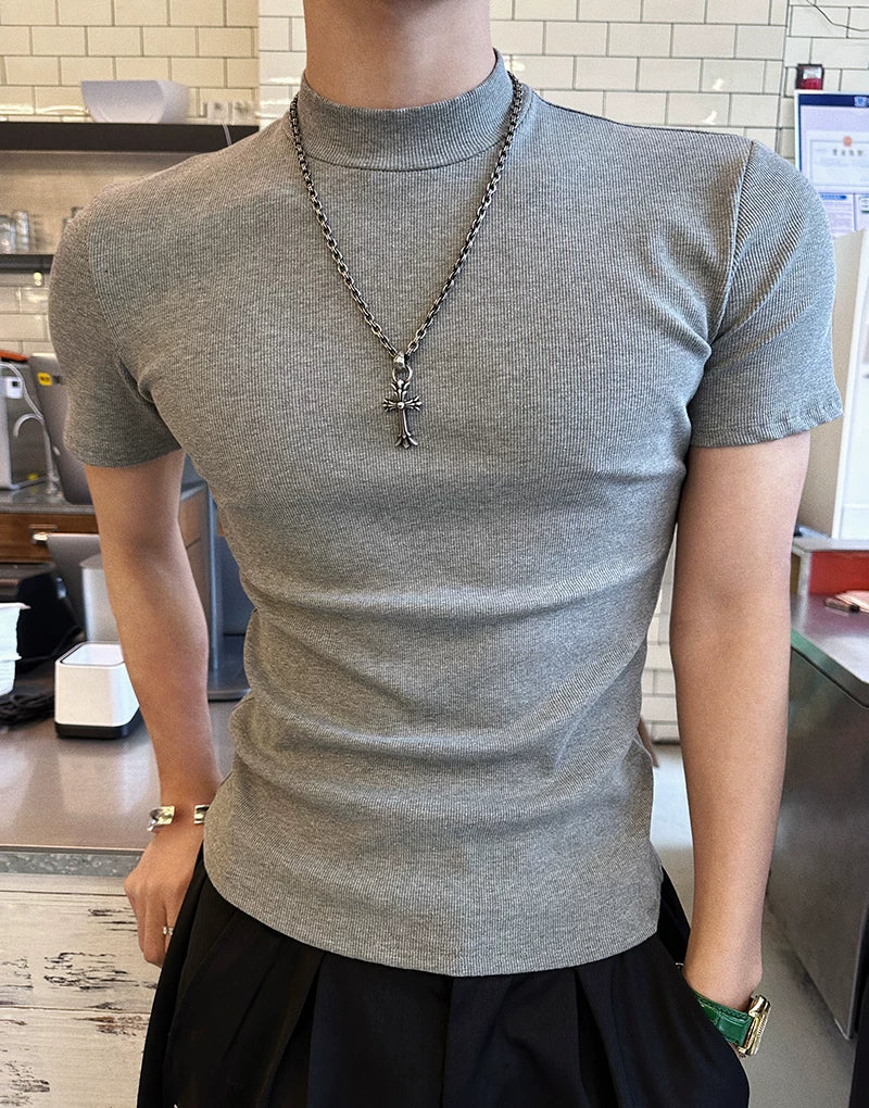 Fitted Mock-Neck Short-Sleeve Tee