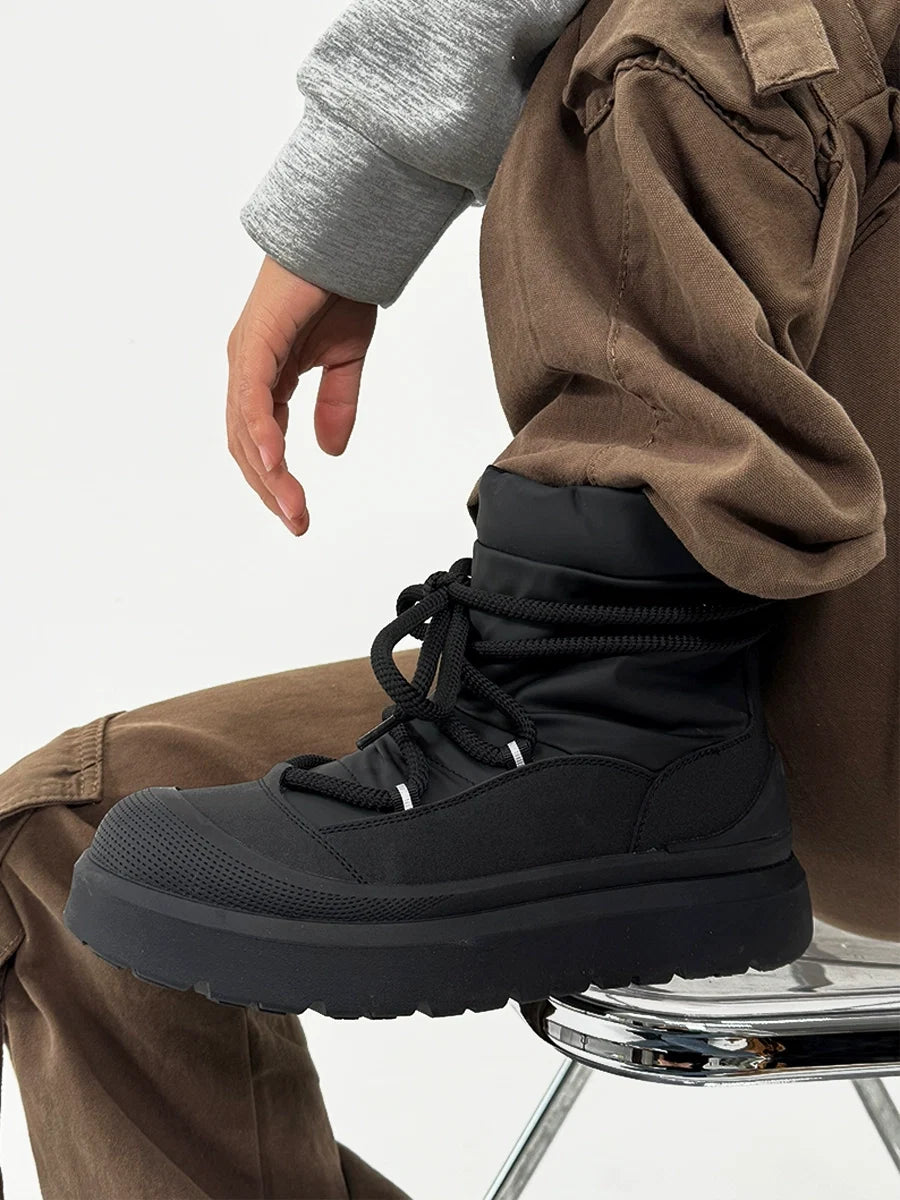 Black Winter Boots with Chunky Soles and Fleece Lining - Skipkicks