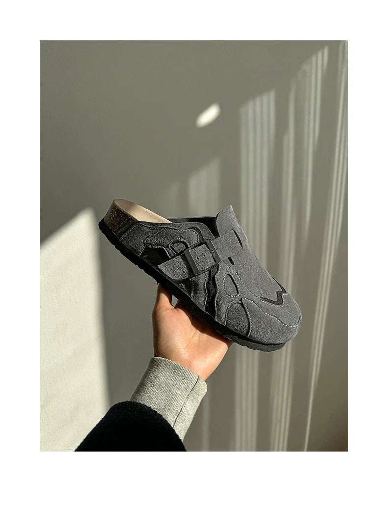 Suede Buckle Cork Footbed Clogs - Skipkicks
