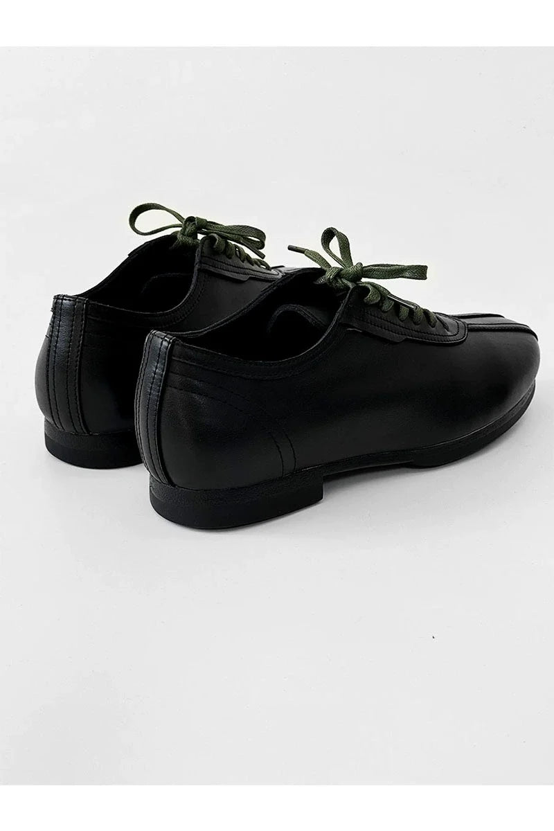 Black Split-Toe Derby Shoes with Green Laces - Skipkicks