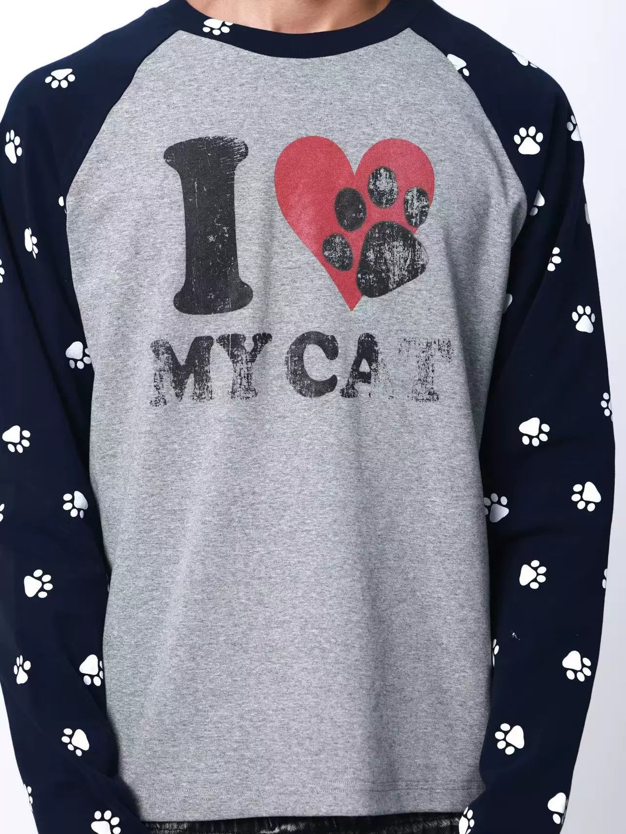 Pawprint Heart Cat Raglan Long-Sleeve Tee
