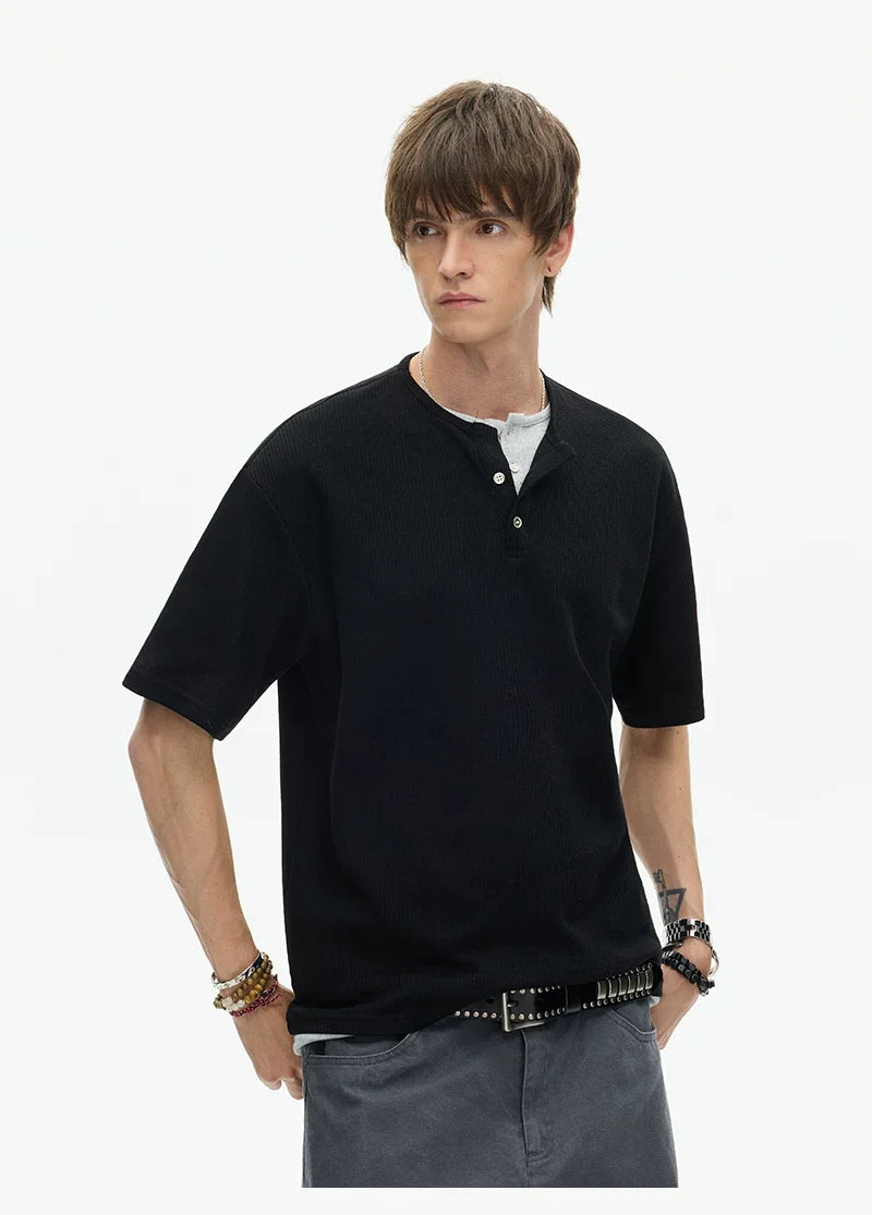 Midnight Core Waffle Henley Tee