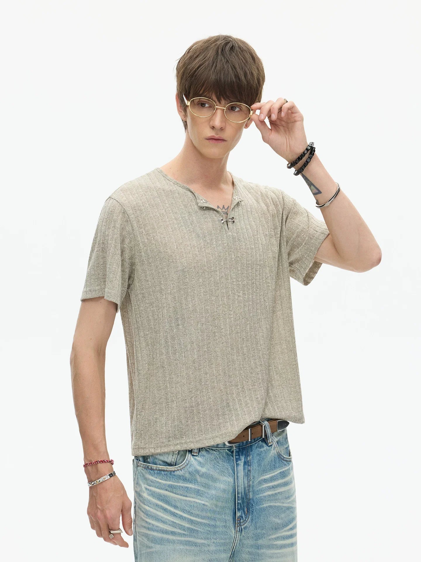 Clay Heather Textured Knit Tee