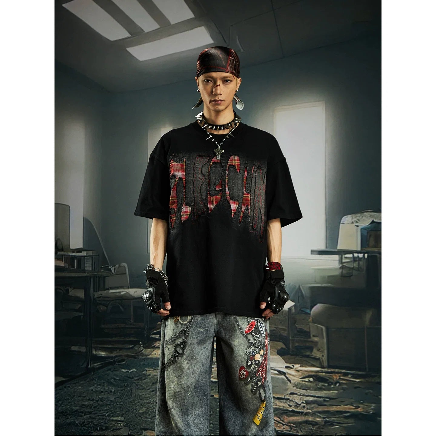 Bleached Shred Plaid Slash Tee