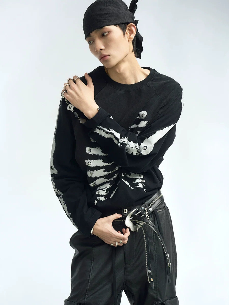 Skeleton Graphic Raglan Long Sleeve T Shirt
