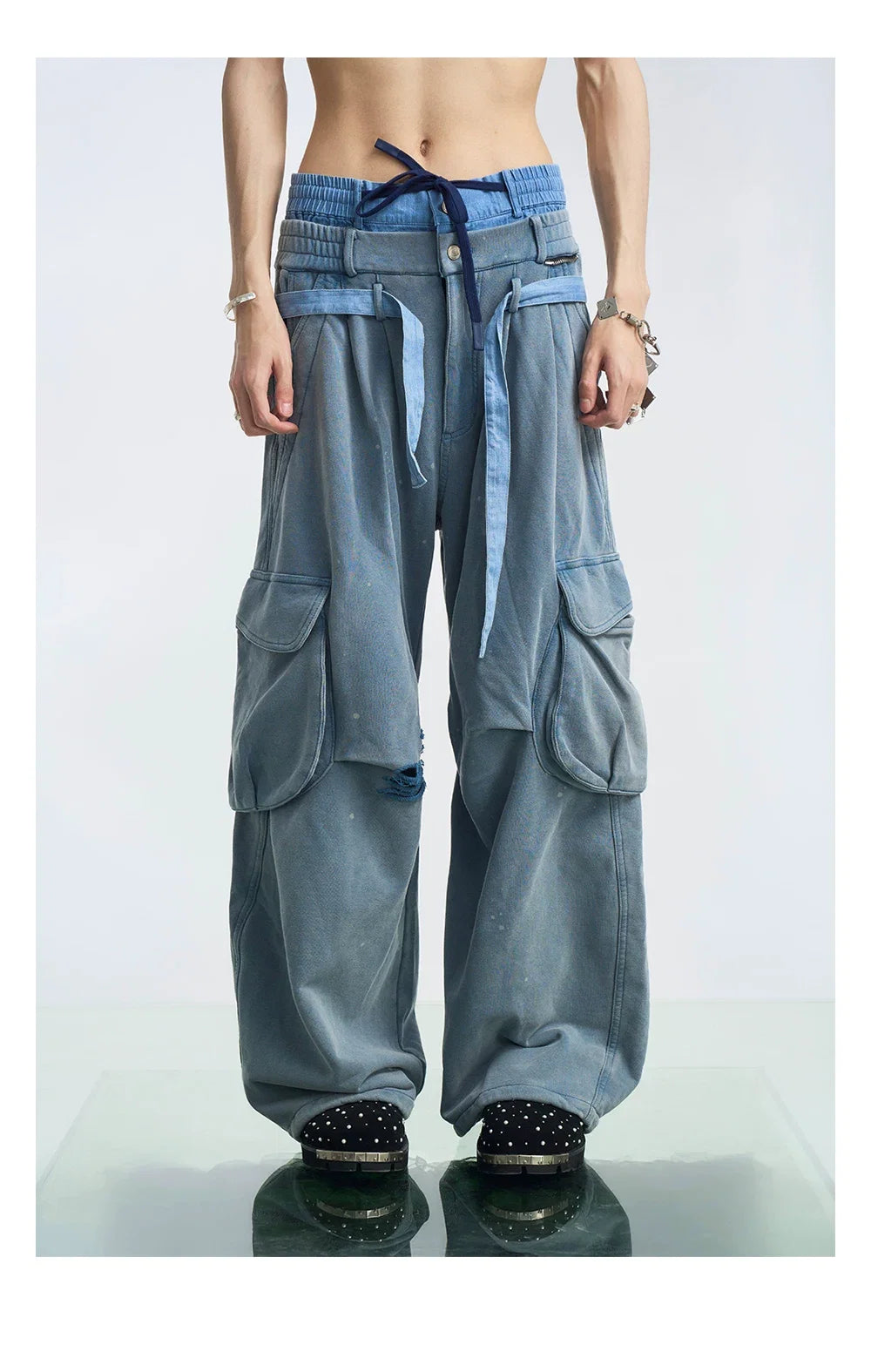 Layered Waist Cargo Wide Leg Pants