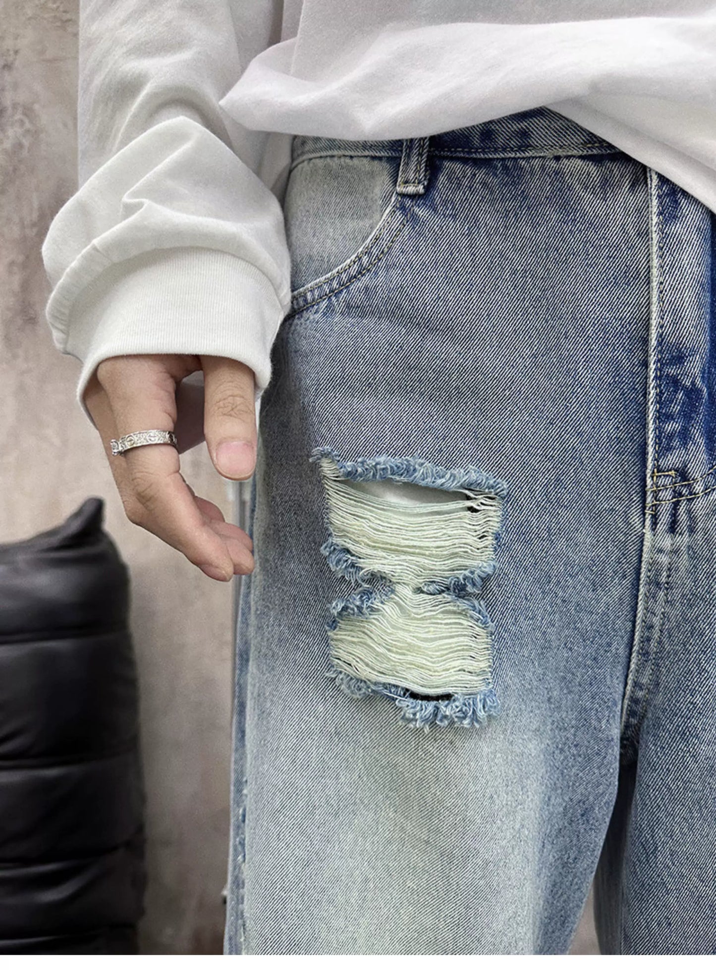 Blowout Knee Cargo Jeans - Abyss Portal Ultra-Baggy Style