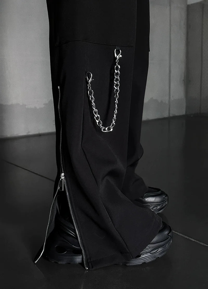 Black Techwear Cargo Pants with Chain