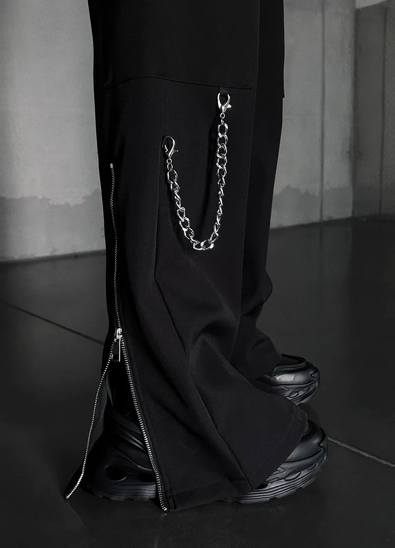 Black Techwear Cargo Pants with Chain