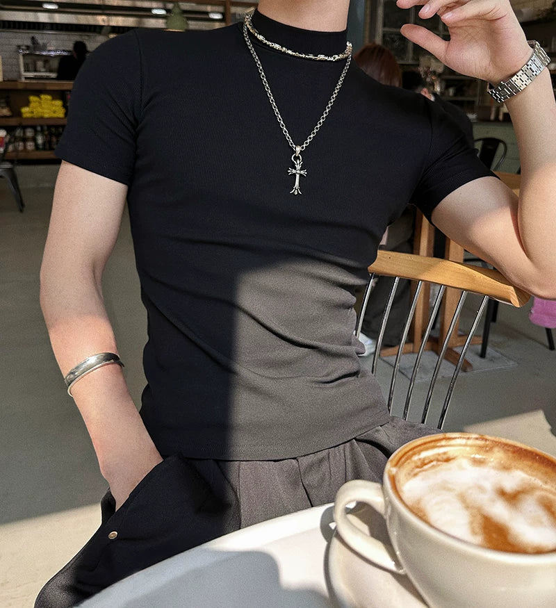 Fitted Mock-Neck Short-Sleeve Tee