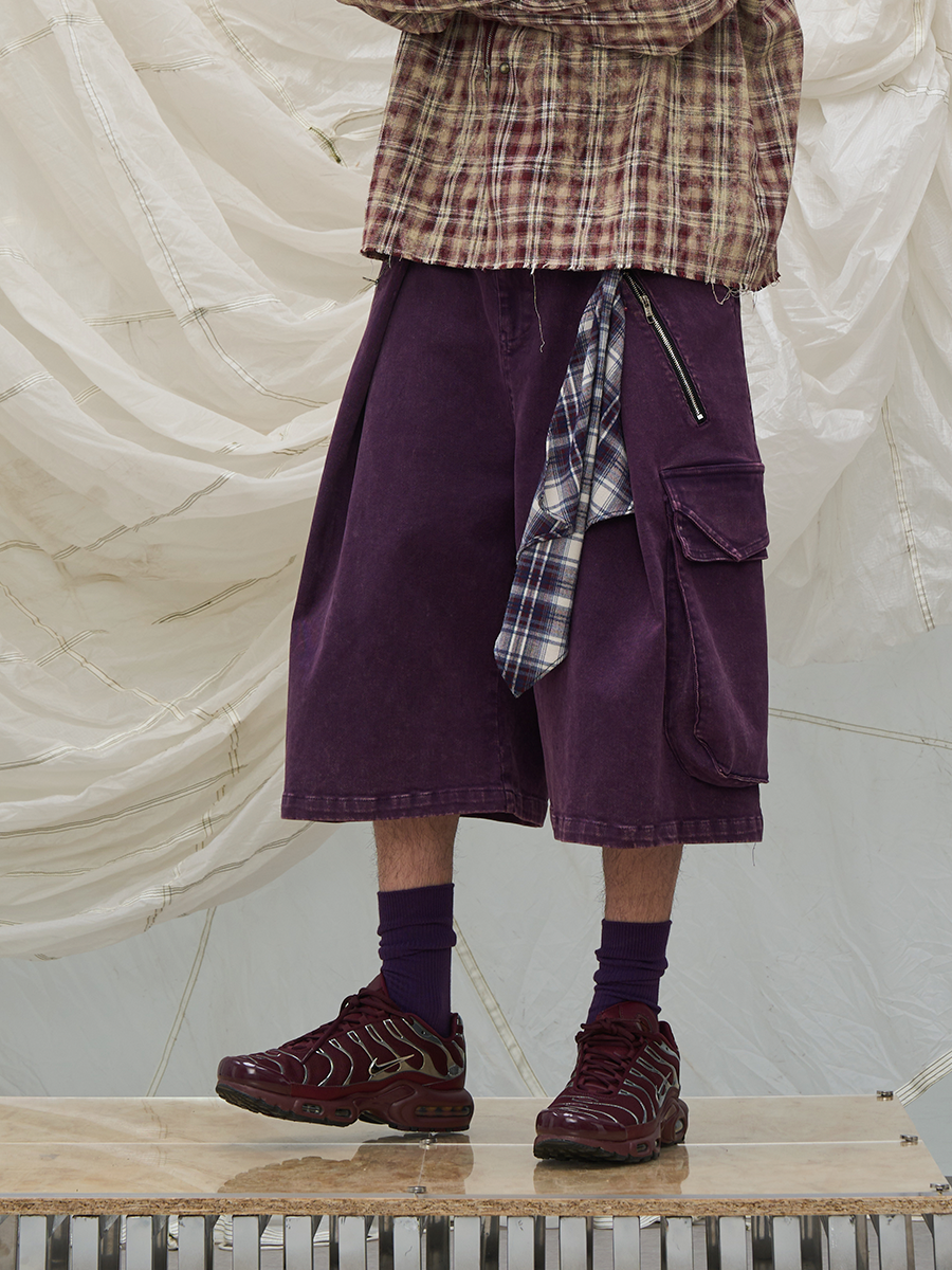 Draped Scarf Cargo Culotte Shorts