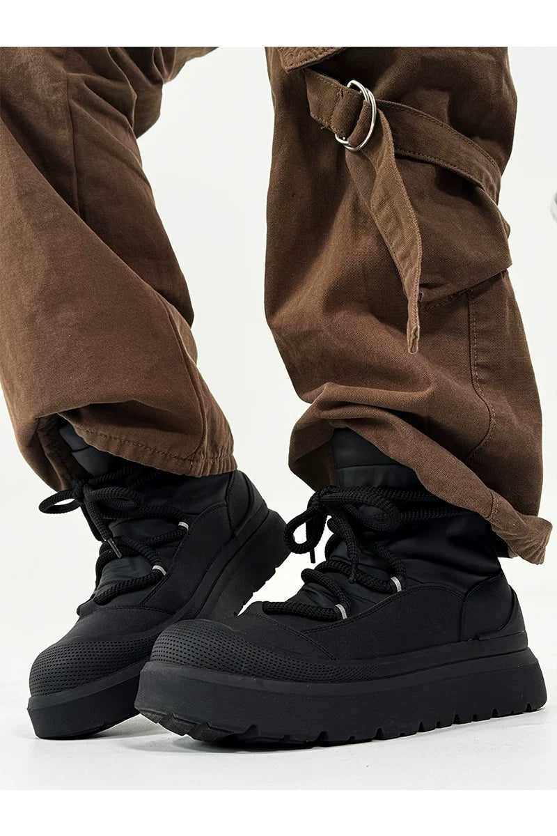 Black Winter Boots with Chunky Soles and Fleece Lining - Skipkicks