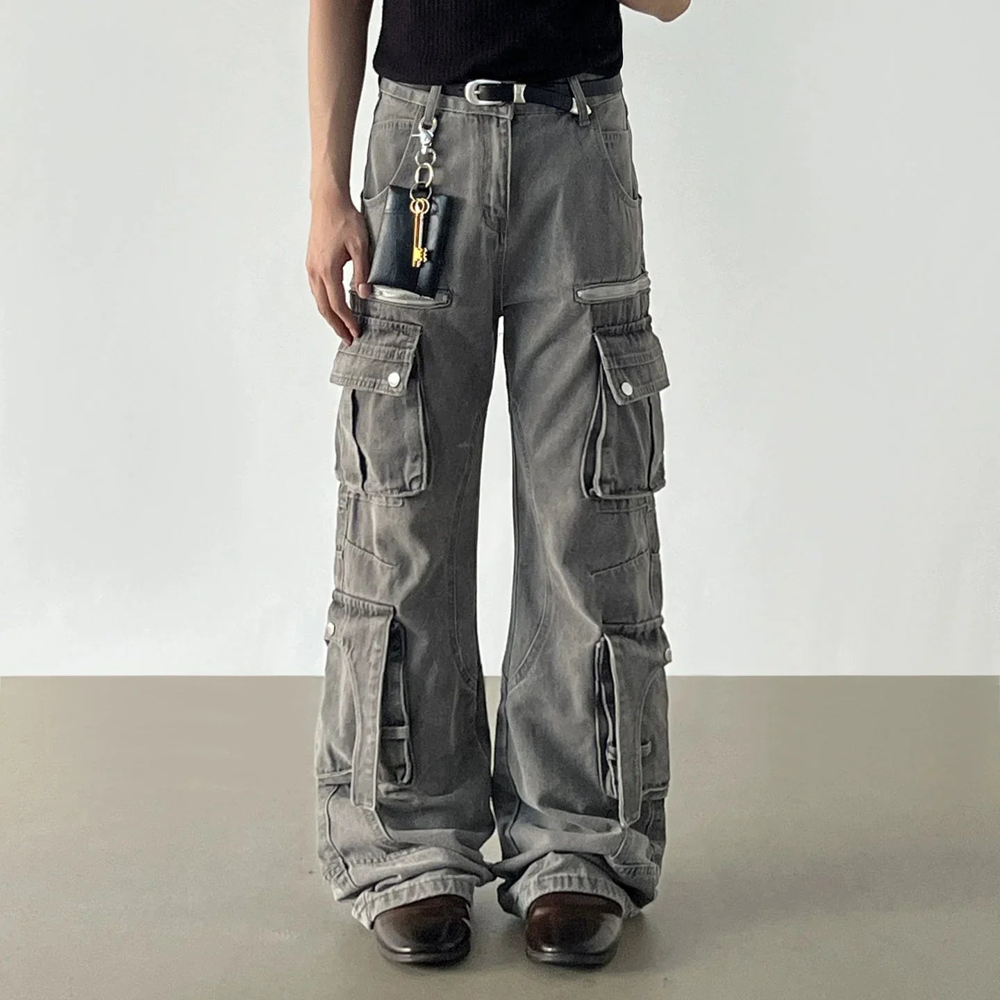 Washed Shadow Cargo Jeans - Edgy Utility Meets Street Style