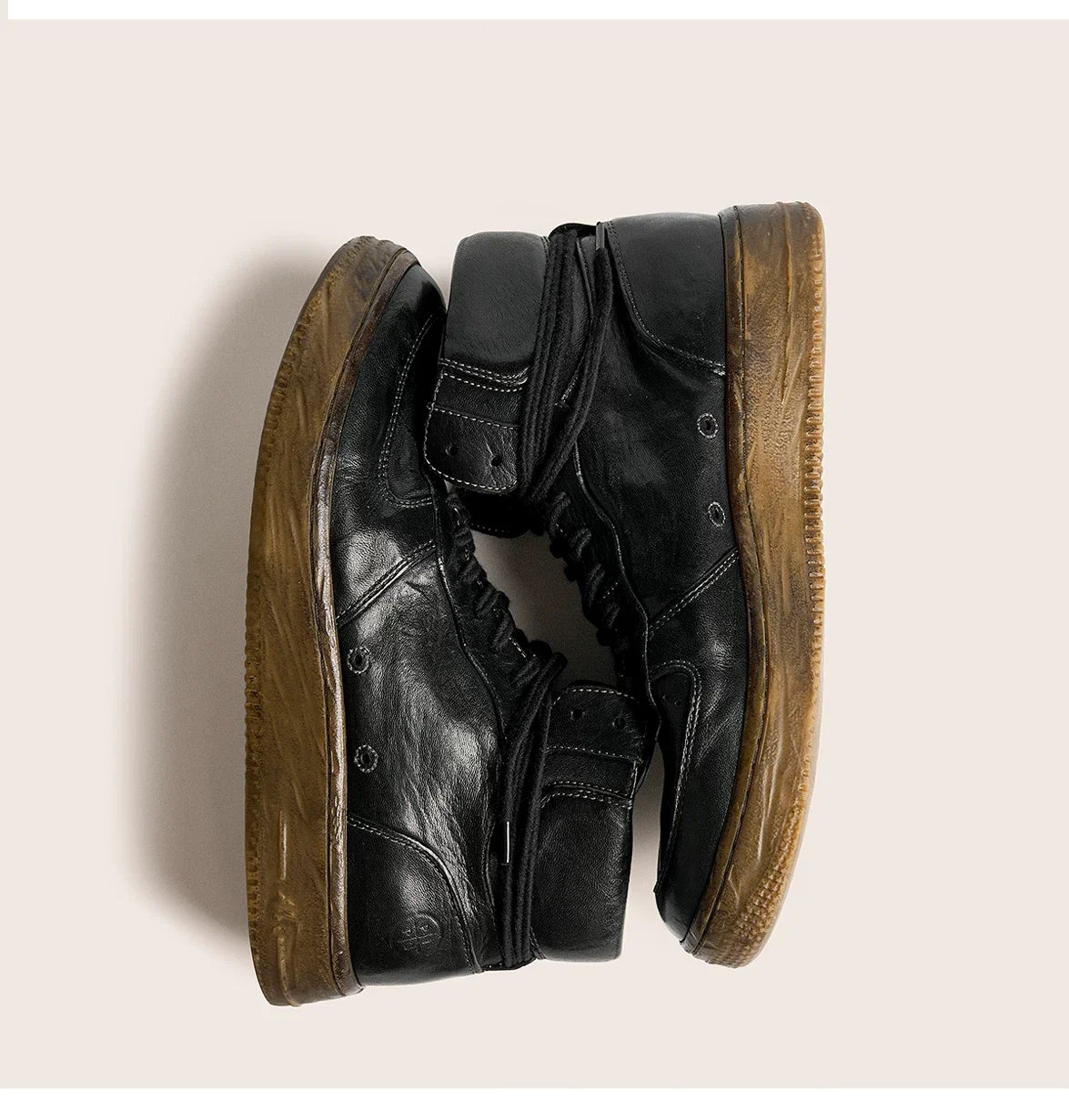 Vintage Black Leather High-Top Sneakers - Skipkicks