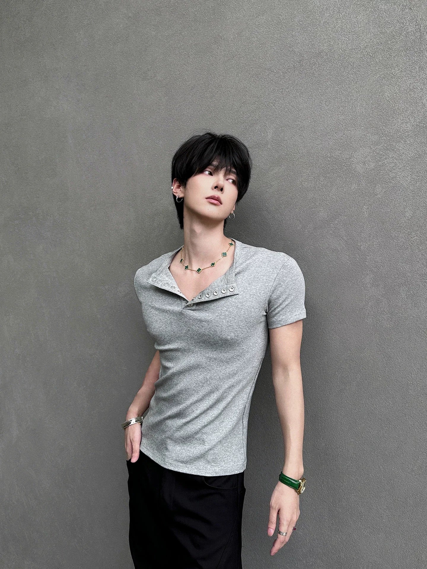 Midnight Gaze Grommet Placket Tee