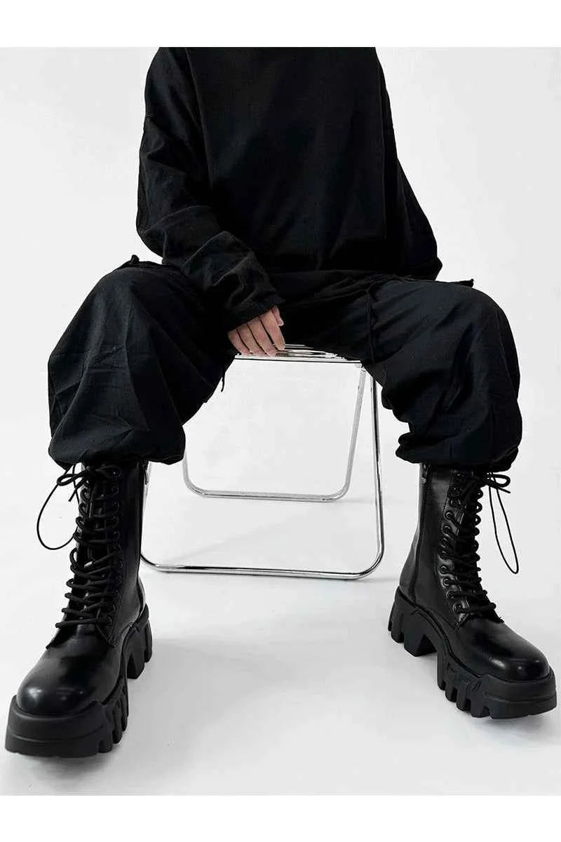 Futuristic Black Zip Platform Combat Boots