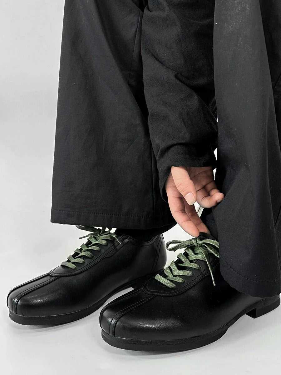 Black Split-Toe Derby Shoes with Green Laces - Skipkicks