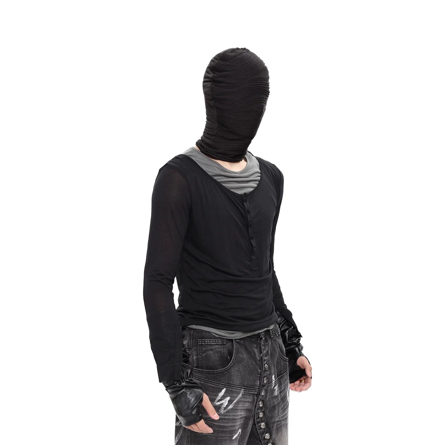 Shadow Veil Layered Ruched Henley Top