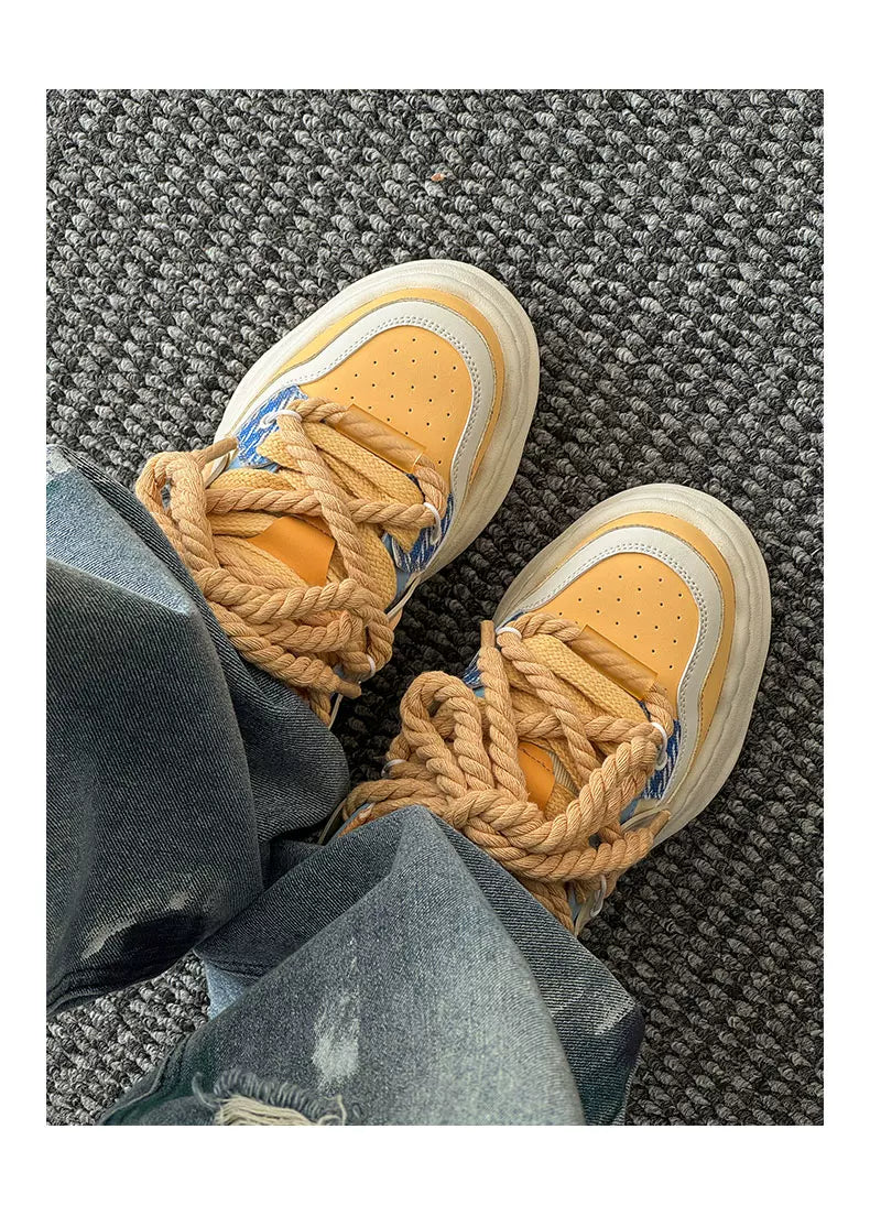 Chunky Rope Lace Thick Platform Sneakers - Skipkicks