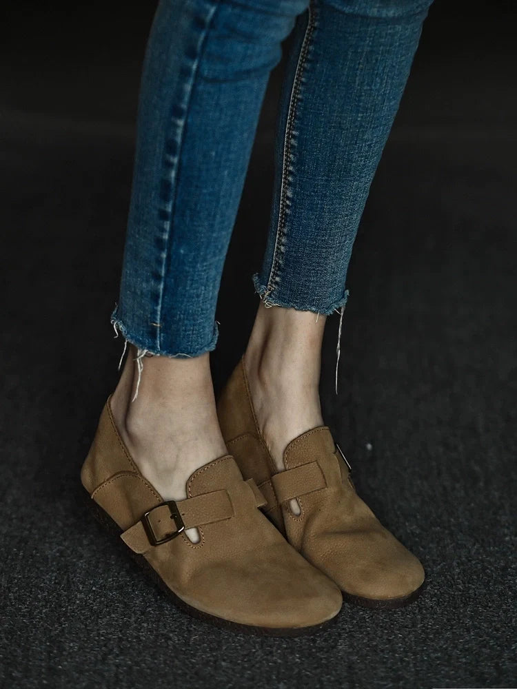 Tan Buckle Leather Loafers - Skipkicks