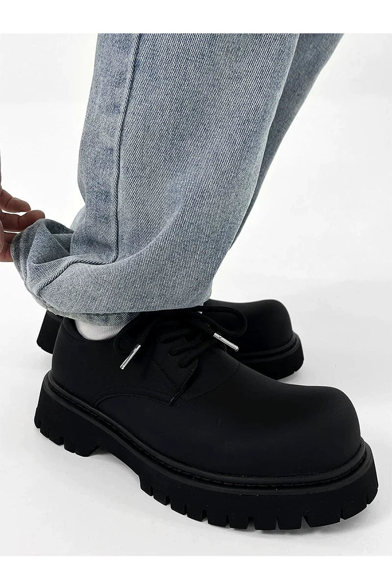 Chunky Black Matte and Glossy Platform Derby Shoes - Skipkicks