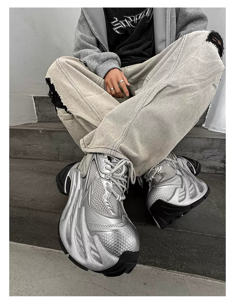 Futuristic Metallic Platform Runner Sneakers - Skipkicks