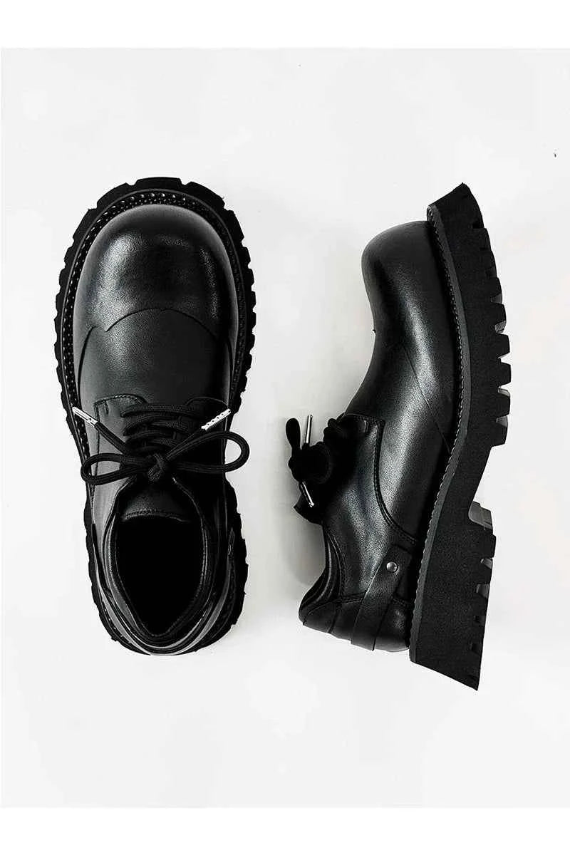 Chunky Black Platform Derby Shoes with Rounded Toe