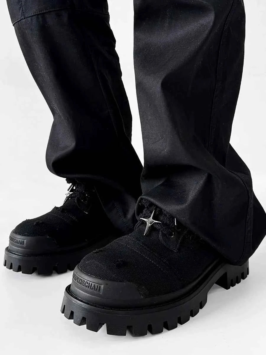Chunky Black Canvas Platform Sneakers with Rugged Soles