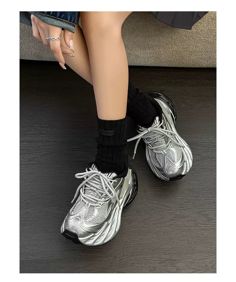 Futuristic Metallic Platform Runner Sneakers - Skipkicks