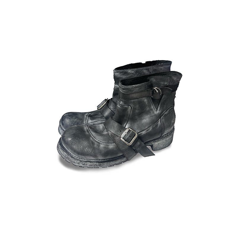 Distressed Buckled Ankle Boots