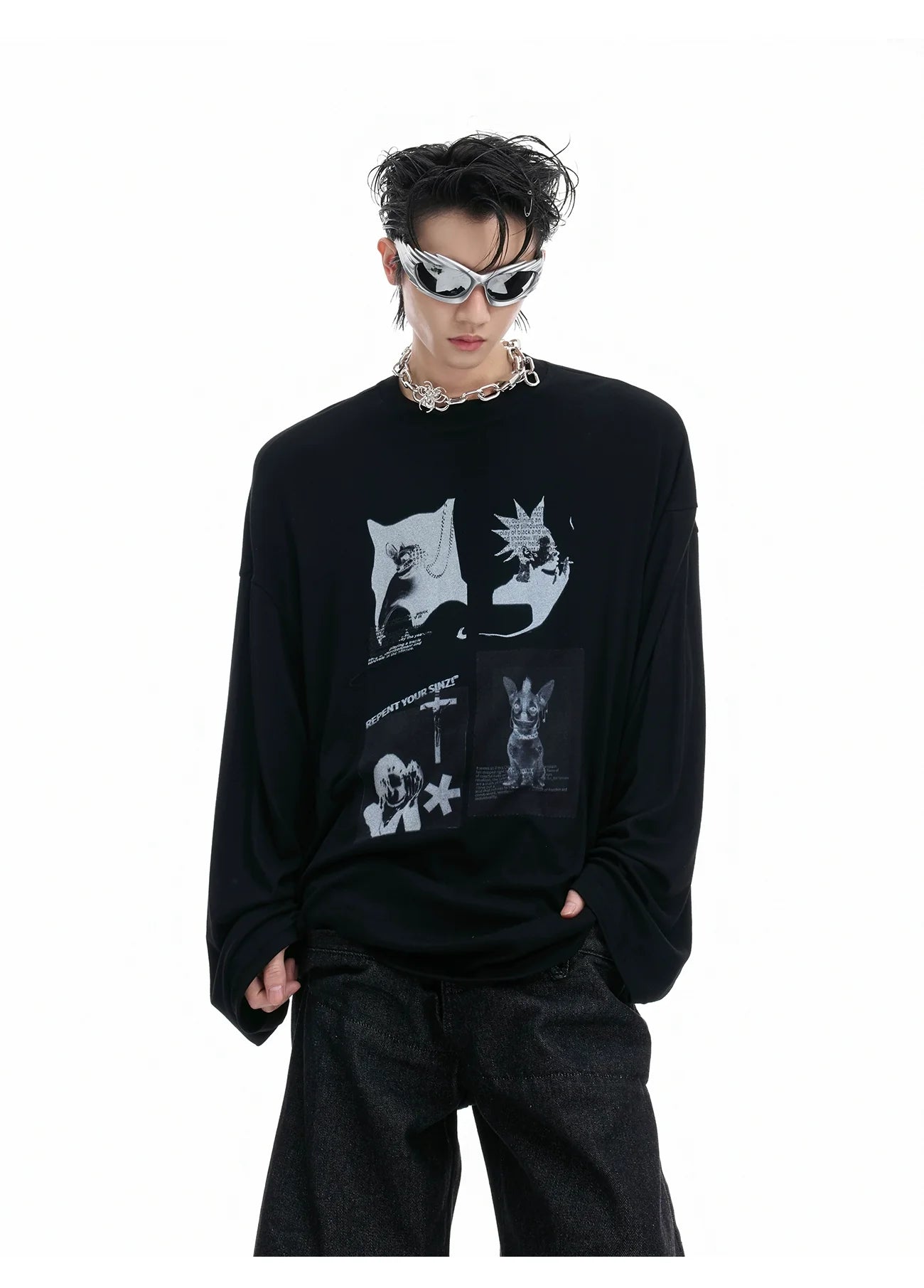 Oversized Graphic Print Long Sleeve Tee
