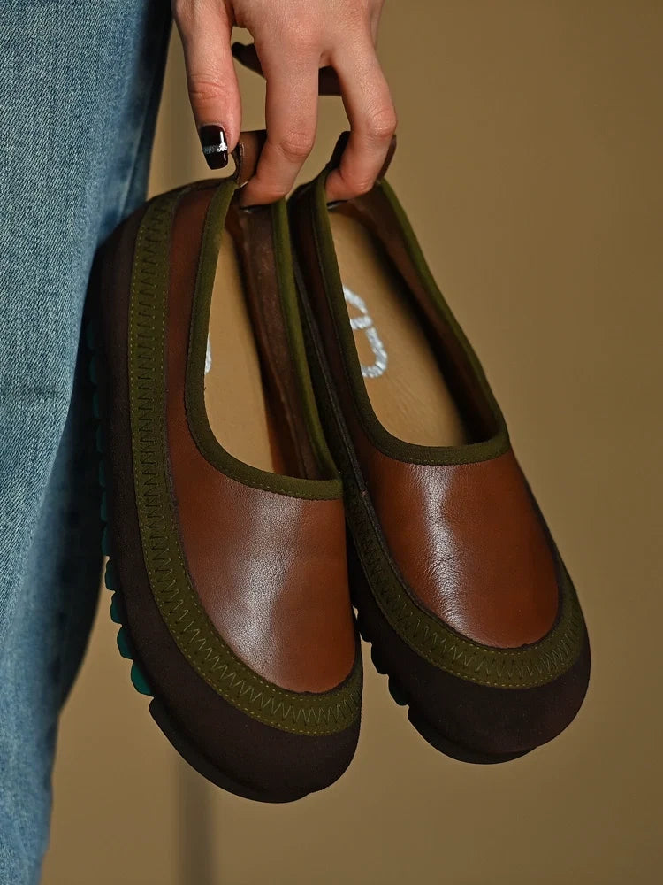 Brown Green Slip-On Comfort Shoes - Skipkicks