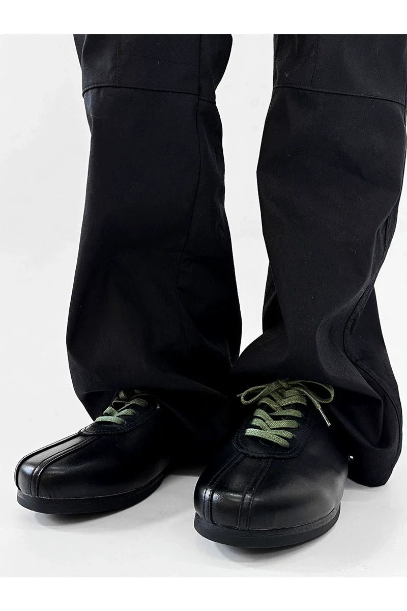 Black Split-Toe Derby Shoes with Green Laces - Skipkicks