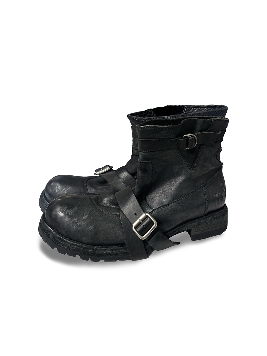 Distressed Buckled Ankle Boots