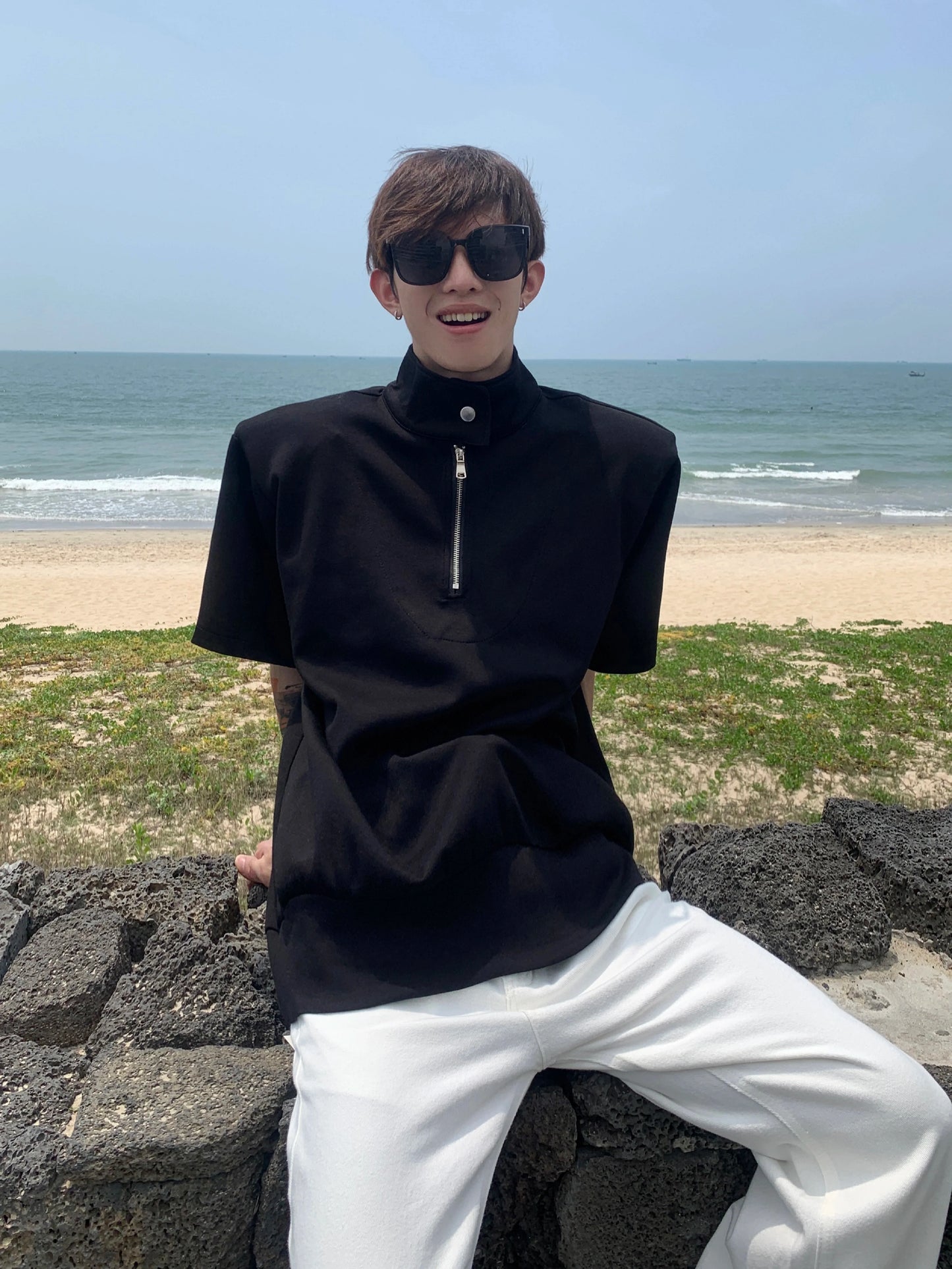 Half-Zip Stand Collar Shirt