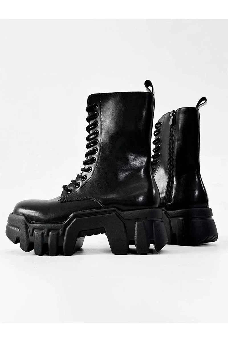 Futuristic Black Zip Platform Combat Boots