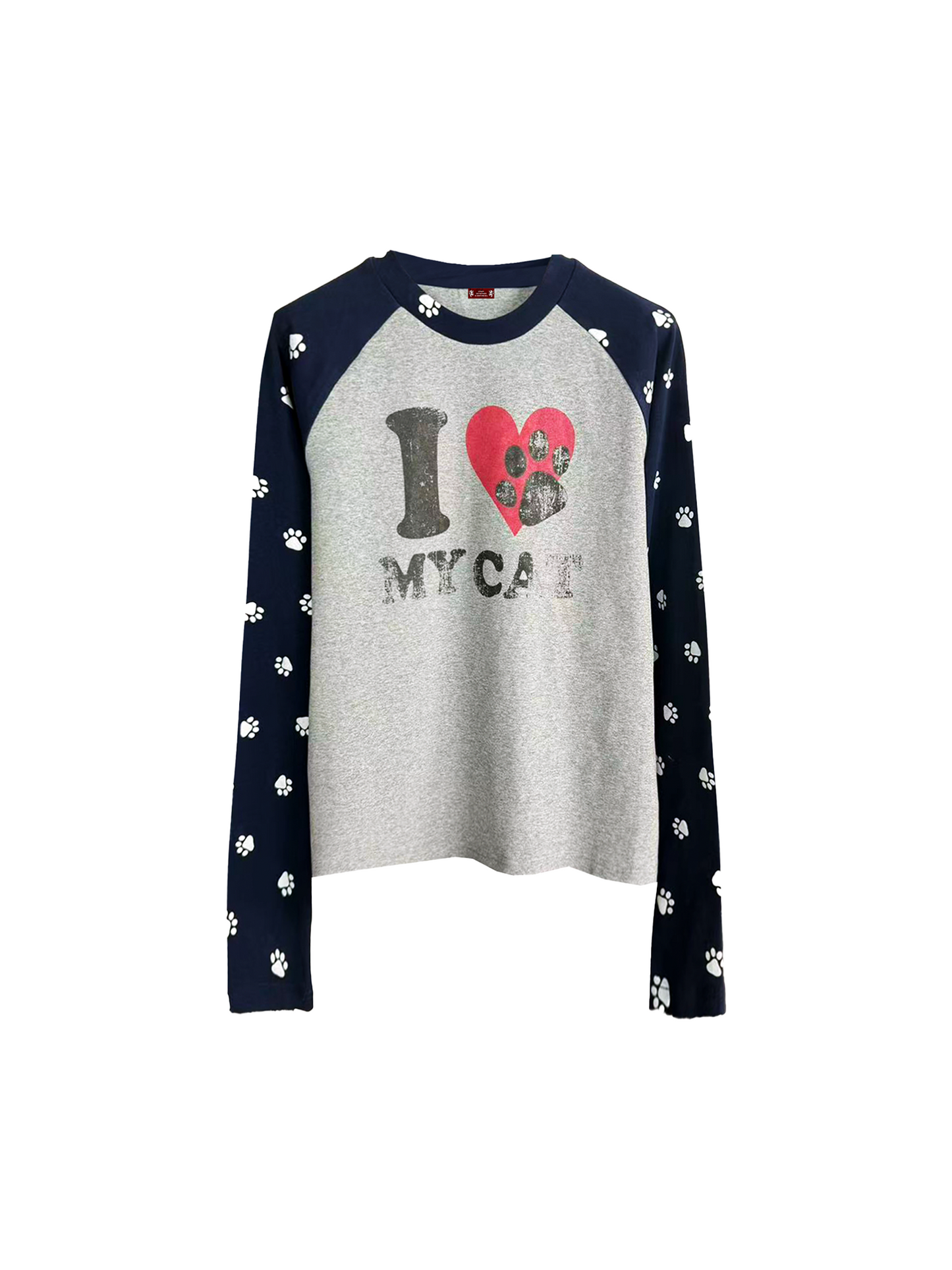 Pawprint Heart Cat Raglan Long-Sleeve Tee
