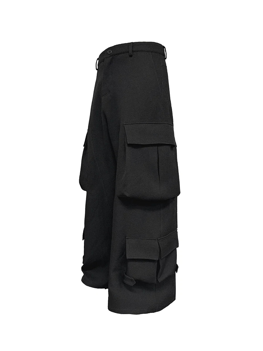 Black Wide-Leg Multi-Pocket Cargo Trousers