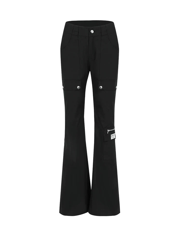 Black Flared Cargo Pants with Multiple Pockets for Style and Function