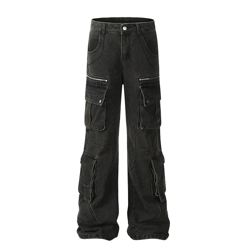 Washed Shadow Cargo Jeans - Edgy Utility Meets Street Style