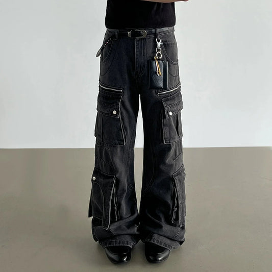 Washed Shadow Cargo Jeans - Edgy Utility Meets Street Style