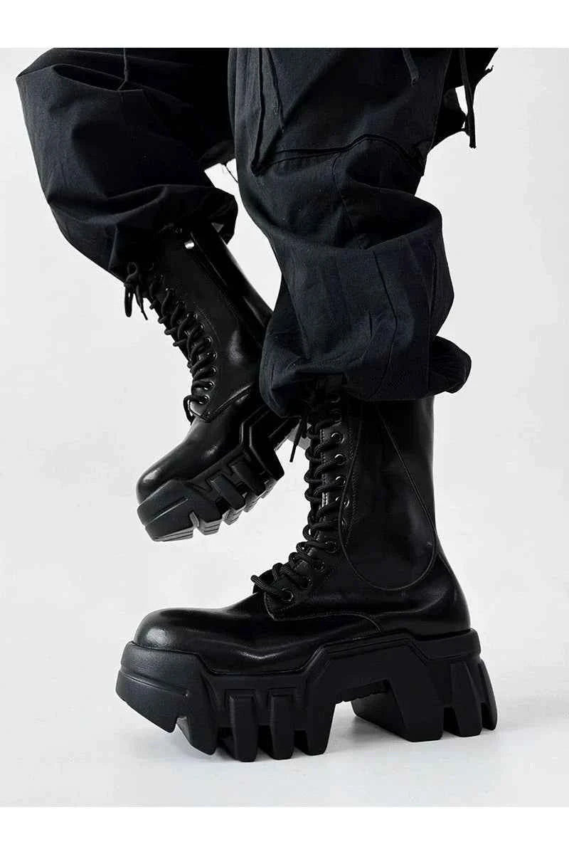 Futuristic Black Zip Platform Combat Boots