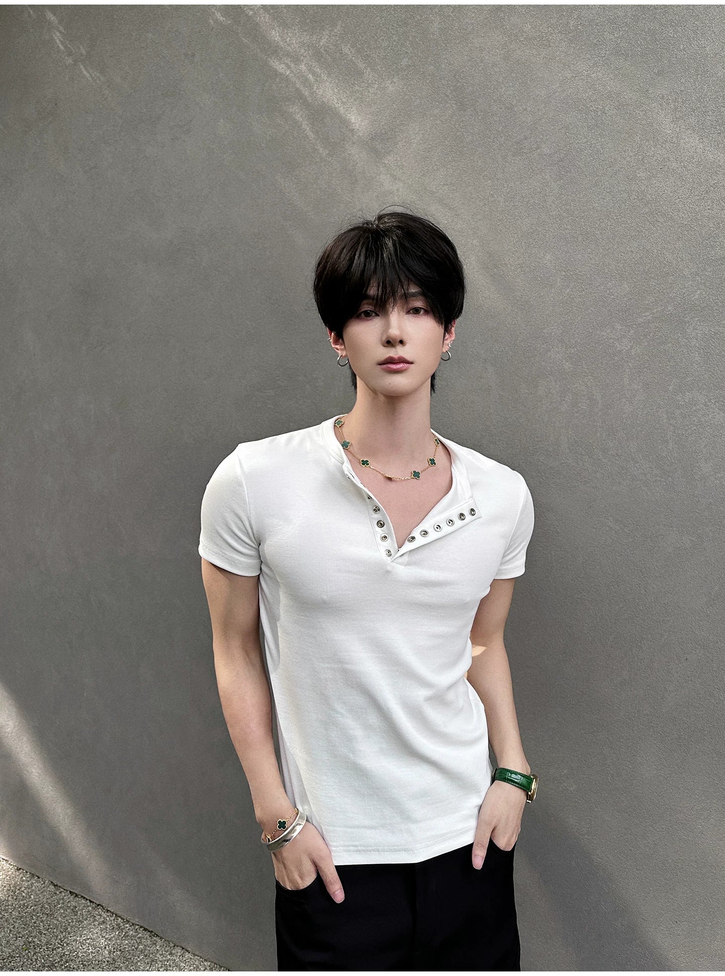 Midnight Gaze Grommet Placket Tee